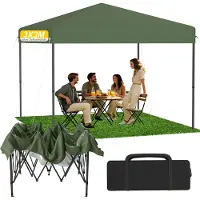 UISEBRT Pavillon pop-up vert 3 x 3 m, pavillon pliable à montage rapide à l'aide d'un seul bouton, imperméable et protection UV, sans panneaux latéraux, sac et piquets inclus