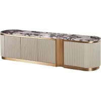 FURNLUX Support TV Stylé Beige Et Marbre Blanc Et Or 200cm / Couleur principale : Beige / Dimensions : 200 x 50 x 40 cm