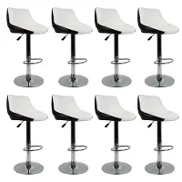 Supfine Tabouret de bar Lot de 8 Chaises de bar pivotantes Tabouret de cuisine en similicuir Réglable en hauteur Blanc et noir