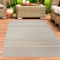 Carpetia Tapis moderne d'intérieur et d'extérieur - design ethnique avec motifs géométriques en beige-jaune Taille - 240 x 340 cm