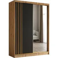 MargaretHadas24 Armoire Neli de 160 cm avec lamelles et miroir, 2 portes coulissantes incluses Armoire à portes coulissantes (couleur : Artisan, noir, lamelles Artisan)
