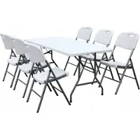 BDW Table de jardin avec 6 poufs Table pliante 180x75 cm avec poignée de transport,