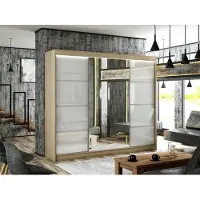 MargaretHadas24 Armoire Venus III 250 cm avec 3 portes coulissantes et miroir Livraison à domicile Tringle à vêtements Penderie Armoire (couleur : chêne sonoma, lacobel blanc)