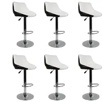 Supfine Tabouret de bar (lot de 6) Chaise de bar pivotante Tabouret de cuisine en similicuir Réglable en hauteur Blanc et noir