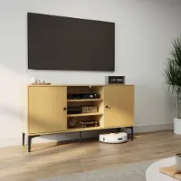 Sonni Lowboard Armoire TV, 135 x 35 x 70 cm, Table TV à 2 portes, 3 compartiments ouverts, couleur bois d'origine , Avec passage de câbles Étagère TV, pour TV 60 pouces