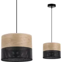 Light11 HOME Lampe À Suspension Unique, Abat-Jour En Chêne Doré Plaqué, 20 Cm