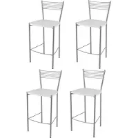 STOCK LINE t m c s Tommychairs - Set de 4 tabourets de bar modernes ELEGANCE pour la cuisine et la salle à manger, structure robuste en acier laqué, couleur aluminium, assise en bois dans le ton blanc laqué