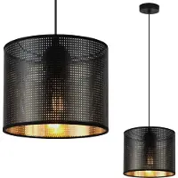 Light11 HOME Asti Lampe À Suspendre Noire 1 Abat-Jour Plat Noir-Or 20Cm