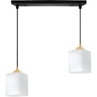 Light11 HOME Suspension Riffle noir et or à 2 flammes avec abat-jour cubique blanc E27 - Suspension élégante pour les intérieurs modernes