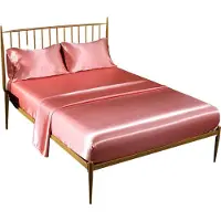 CANDeal ensemble de draps en satin de luxe 4 pièces, 1 drap (260 x 245 cm), 1 drap-housse (200 x 180 cm), 2 taies d'oreiller (50 x 75 cm)