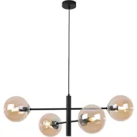 Light11 HOME Lampe à suspendre Vicenza noir-chrome 4 flammes avec abat-jour ambre E14