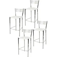 STOCK LINE t m c s Tommychairs - Set de 4 tabourets de bar modernes ELEGANCE pour la cuisine et la salle à manger, structure robuste en acier chromé, assise rembourrée recouverte de similicuir blanc