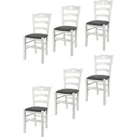 STOCK LINE t m c s Tommychairs - Lot de 6 chaises CUORE pour la cuisine et la salle à manger, structure robuste en bois de hêtre, laqué blanc opaque et assise rembourrée recouverte de similicuir gris foncé