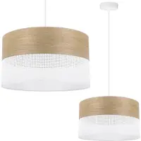 Light11 HOME Lampe À Suspension Unique, Abat-Jour En Plaqué Chêne Doré, 30 Cm