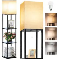 Rosikey Moderne Lampadaire Salon Chambre à coucher, Noir Lampadaire Étagère Dimmable, Abat-jour Lampadaire, 3-couleur température de la lampe Led, 160cm Lampadaire Bureau
