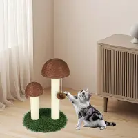 Supfine Arbre à chat en forme de champignon Petits troncs en sisal avec 1 balle 1 pelouse artificielle pour aiguiser les griffes Jouer