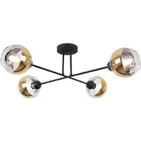 Light11 HOME Plafonnier Asturia noir à 4 flammes avec abat-jour en verre doré E27
