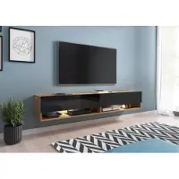MINIO go for it , armoire TV, TV-Lowboard, "ANNE", 180cm, debout, suspendu, Chêne Wotan/ Couleur noir brillant