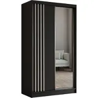 MargaretHadas24 Armoire Neli de 120 cm avec lamelles et miroir, comprenant 2 portes coulissantes Armoire à portes coulissantes (couleur : noir, noir, lamelles blanches)