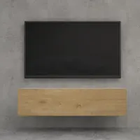 Doporro Meuble TV Bas 120x40,2x30cm Armoire TV Blanc Mat + Marron Clair Table de Télévision Salon avec Porte Meuble TV Suspendu MBTV02