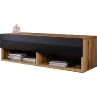 MINIO go for it , armoire TV, TV-Lowboard "ANNE", 100cm, debout, suspendu, avec éclairage LED, Chêne Wotan / Noir brillant couleur