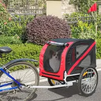 Supfine Carrosse pour chien Remorque de vélo Pliable avec fenêtres en filet Drapeau Noir vermeil