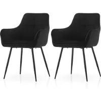 CLIPOP Lot de 2 chaises de cuisine en tissu velours,chaise rembourrée épaisse,noir