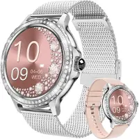 Mc star Smartwatch femme, montre intelligente pour iPhone Android téléphone portable, étanche IP68, avec surveillance du rythme cardiaque/sommeil, tracker fitness avec plusieurs modes de sport, femme, argent