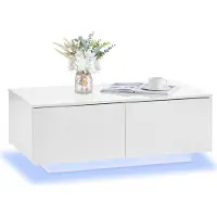 CLIPOP Table basse,100x55x40cm Table basse, Table de salon brillante avec 4 tiroirs,Blanc