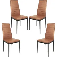 Supfine lot de 4 chaises de salle à manger Chaise de cuisine en similicuir Pieds en métal Chaise rembourrée marron