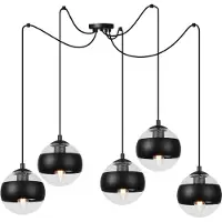 Light11 HOME Lampe à suspendre Toledo araignée noire 5 flammes avec abat-jour en verre noir E14