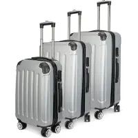 CDGlobal Set de valises 3 pièces Set de valises de voyage à coque dure, trolley Valise à coque dure Bagage à main Valise Set 3 pièces avec roulettes pivotantes,Gris