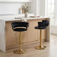 LVHOM Lot de 2 tabourets de bar Chaise de bar avec dossier, tabouret de comptoir revêtement velours réglable en hauteur Tabouret pivotant à 360°, socle métallique doré, noir