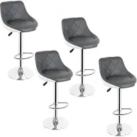 Supfine Tabouret de bar, lot de 4 Chaise de bar pivotante Tabouret de cuisine en similicuir Réglable en hauteur gris et blanc