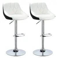 Supfine Tabouret de bar (lot de 2) Chaise de bar pivotante Tabouret de cuisine en similicuir Réglable en hauteur Blanc et noir