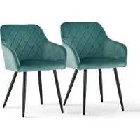 CLIPOP Chaise de salle à manger, set de 2 chaises de cuisine en velours, chaise rembourrée Fauteuil avec dossier, vert clair