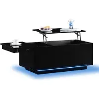 CLIPOP Table basse100x50x40.5cm Table basse haute brillance avec plan de travail relevable, avec espace de rangement,Noir
