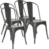Supfine lot de 4 chaises de salle à manger empilables métal design industriel gris foncé
