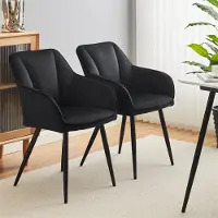 CLIPOP Chaises de salle à manger (lot de 2) en velours, avec accoudoirs, assise rembourrée, noir