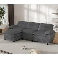 LVHOM Canapé d'angle en L avec fonction sommeil & ottomane amovible - Canapé modulable en tissu, 258cm, Canapé-lit pour 3 personnes, Gris