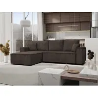 MargaretHadas24 Canapé d'angle Passio en L avec fonction couchage Coffre de rangement Canapé 275 cm Livraison à domicile Pouf universel Canapé d'angle (Poso 06 - marron)