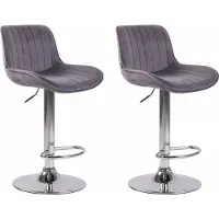 In And OutdoorMatch Tabouret de Bar Lentos Velours - Gris Chrome - Hauteur d'assise 60-82 cm - Lot de 2 - Réglable en hauteur - Pour la cuisine et le bar - Avec dossier - Chaises de bar ergonomiques
