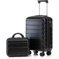LVHOM Ensemble de valises rigides 2 pièces en ABS rigide, ensemble 14"-19" avec roulettes 360°, ensemble de valises de voyage, ensemble de trolley étanche, noir