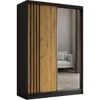 MargaretHadas24 Armoire Neli de 150 cm avec lamelles et miroir, 2 portes coulissantes incluses Armoire à portes coulissantes (couleur : noir, Artisan, lamelles noires)