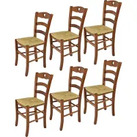 STOCK LINE t m c s Tommychairs - Lot de 6 chaises CUORE pour la cuisine et la salle à manger, structure robuste en bois de hêtre laqué dans la teinte brun noyer clair et assise en paille