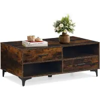 CLIPOP Table basse,110x60x45cm Table de salon, table basse avec 4 tiroirs, finition mate, marron