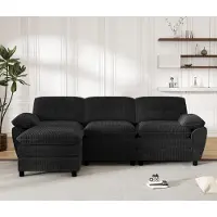 LVHOM Canapé d'angle en L avec fonction sommeil & ottomane amovible - Canapé modulable en tissu, 258cm, canapé-lit pour 3 personnes, noir