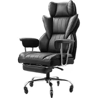 Sweiko Fauteuil de direction Fauteuil de bureau à haut dossier Repose-pieds Accoudoirs amovibles Noir