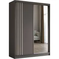 MargaretHadas24 Armoire Neli de 160 cm avec lamelles et miroir, 2 portes coulissantes (couleur : gris, gris, lamelles blanches)