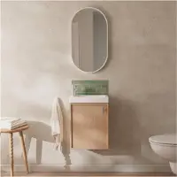 MOB-IN Ensemble meuble lave-mains décor chêne FRAME + robinet + miroir
